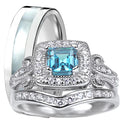 Vintage Blue Topaz Silver Wedding Engagement Ring Set D855720