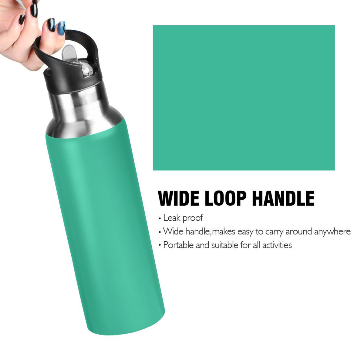Green Solid 20 OZ Stainless Steel Vacuum Insulated Water Bottle with Straw Lid J496967