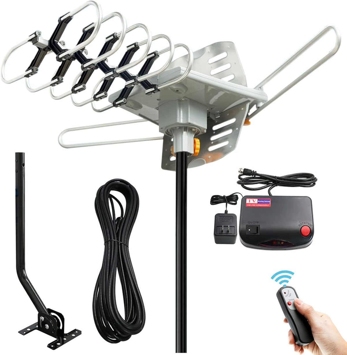 Motorized 360 Degree Rotation OTA Amplified HD TV Antenna with Wireless Remote Rotation Control K67983