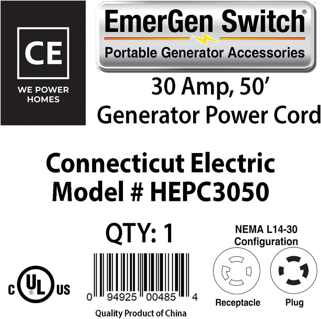 50 Foot Generator Power Extension Cord 30 Amp A8152