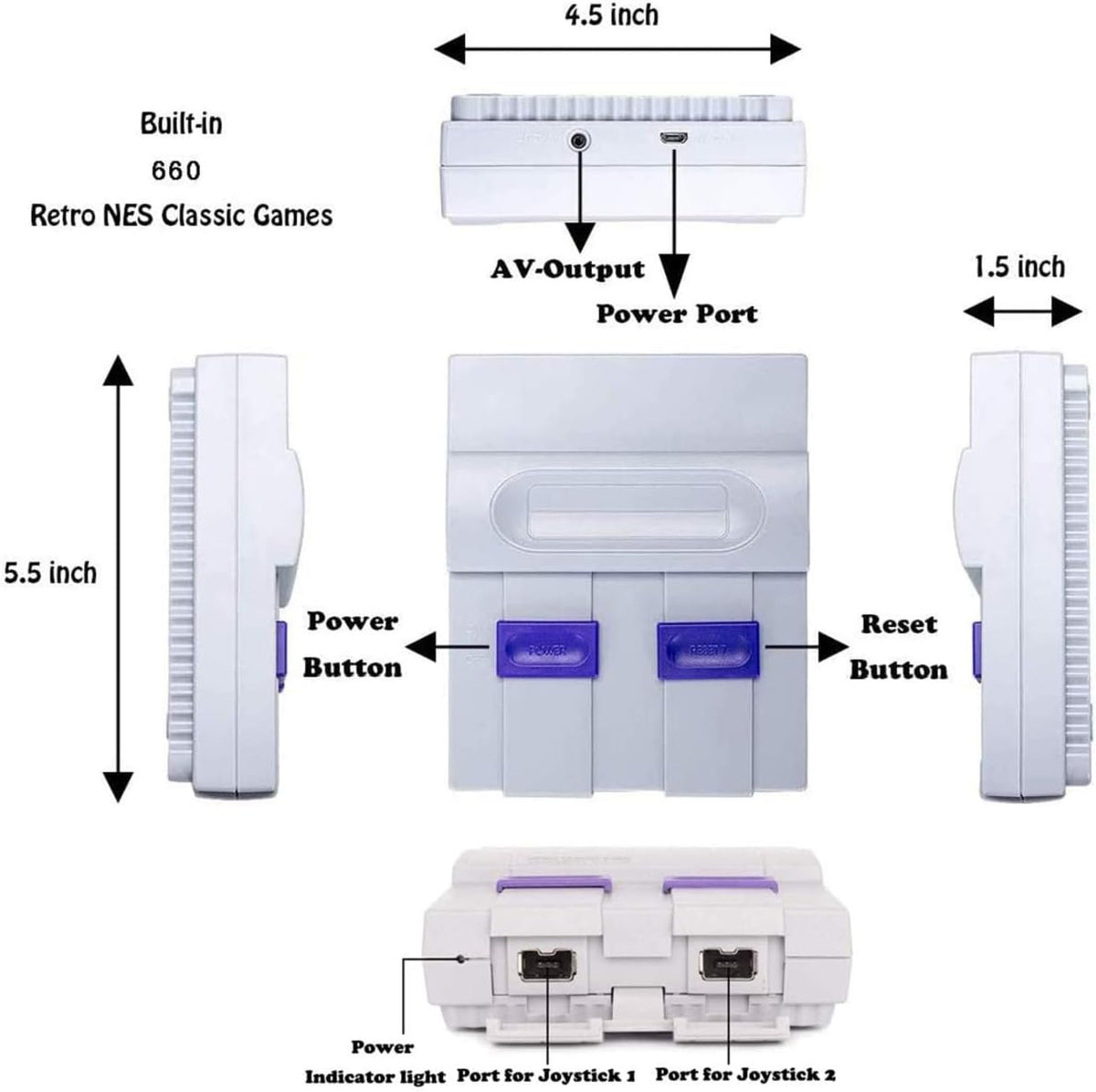 Retro Game Console with Built-in 660 Video Games and 2 Controllers, AV Output, Pack of 2 J22321