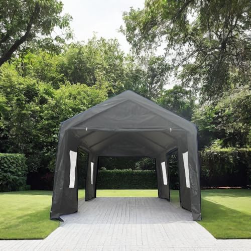 Grey Heavy Duty Portable Carport Canopy with Sidewalls N229303