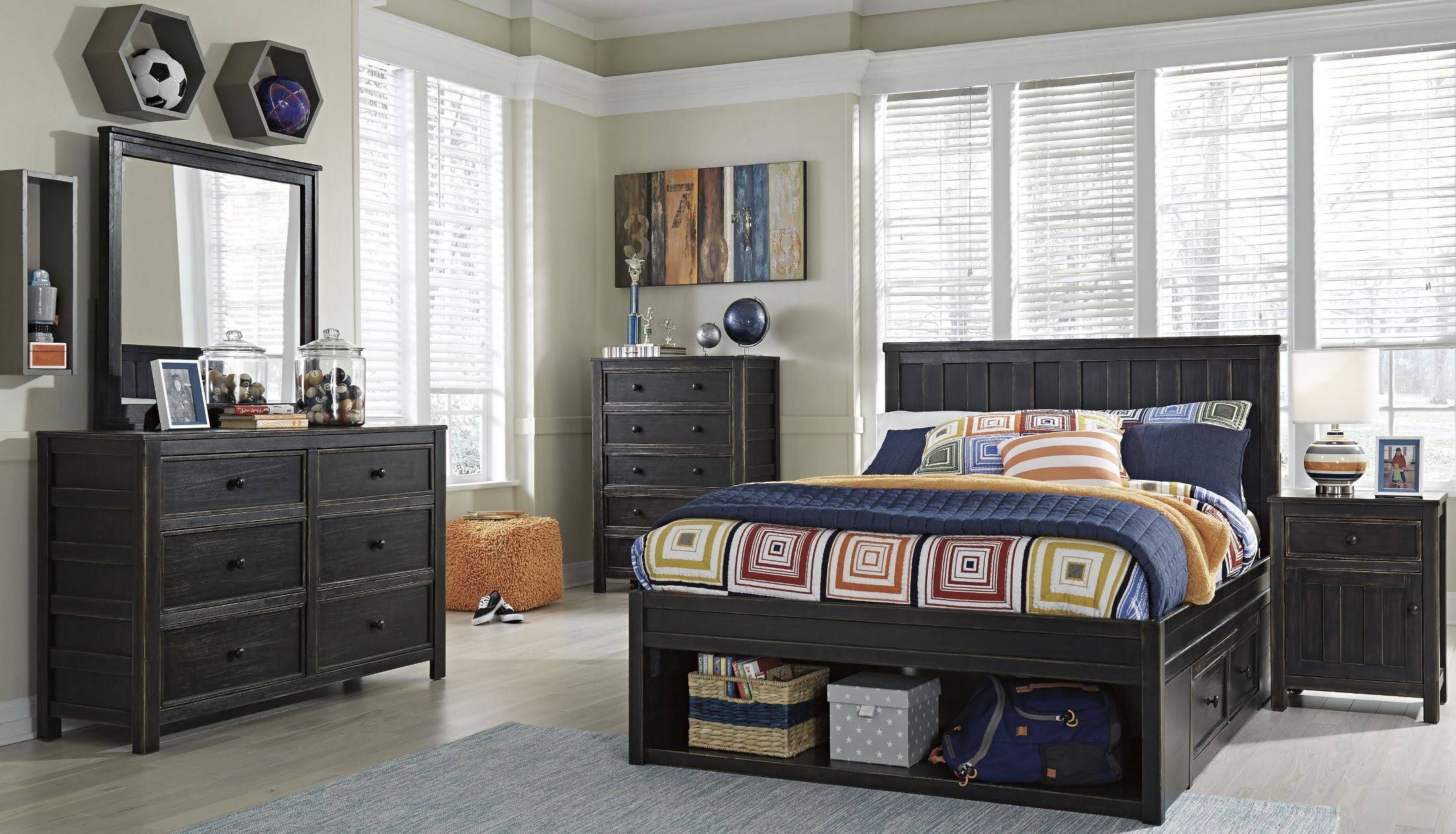 Black Twin Panel Headboard H482474