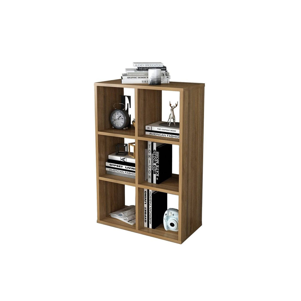 Walnut Cube Shape Bookcase 6 Open Storage I5810