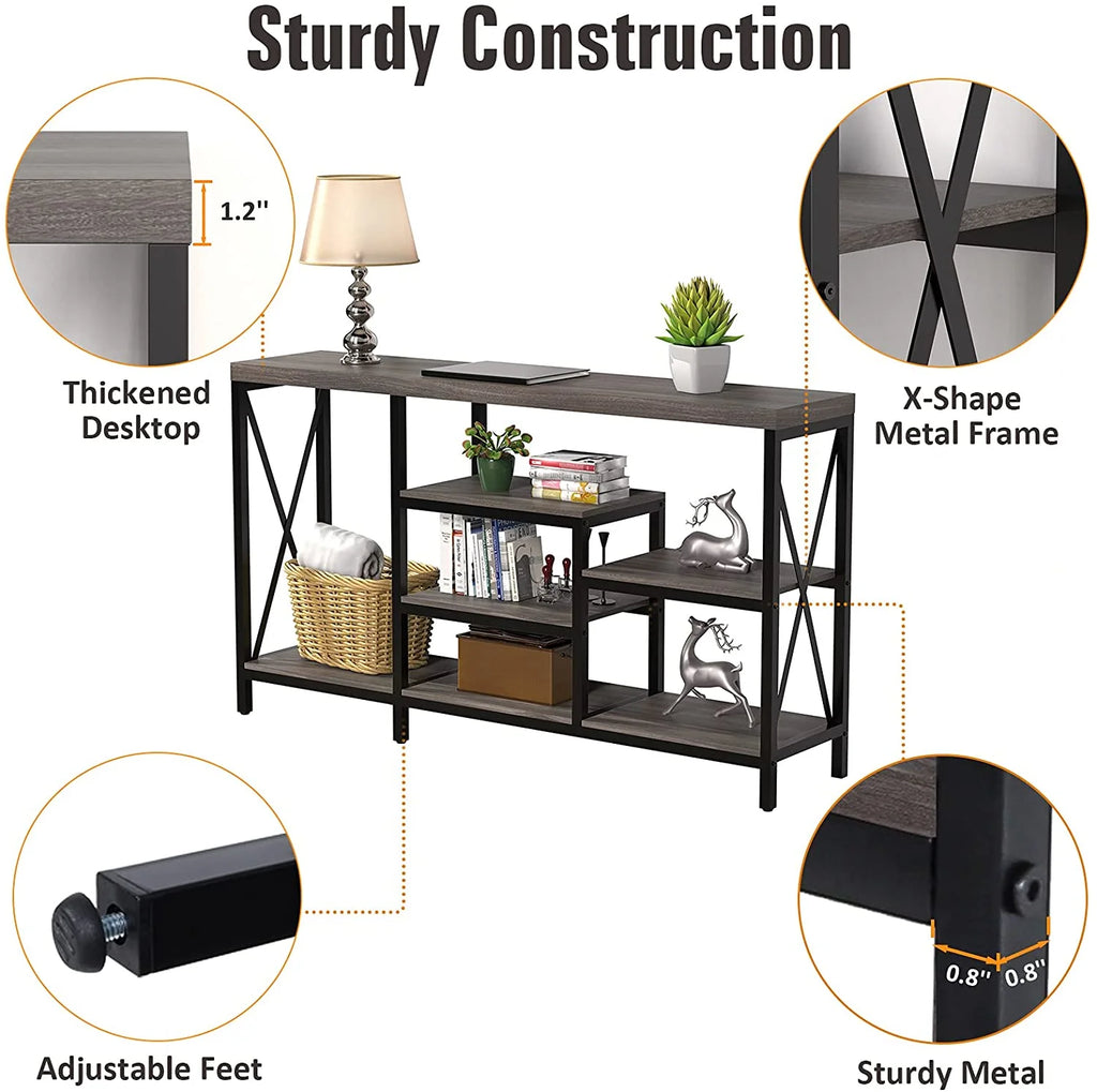 Gray 55"L Narrow Console Table with Storage Shelves W179452