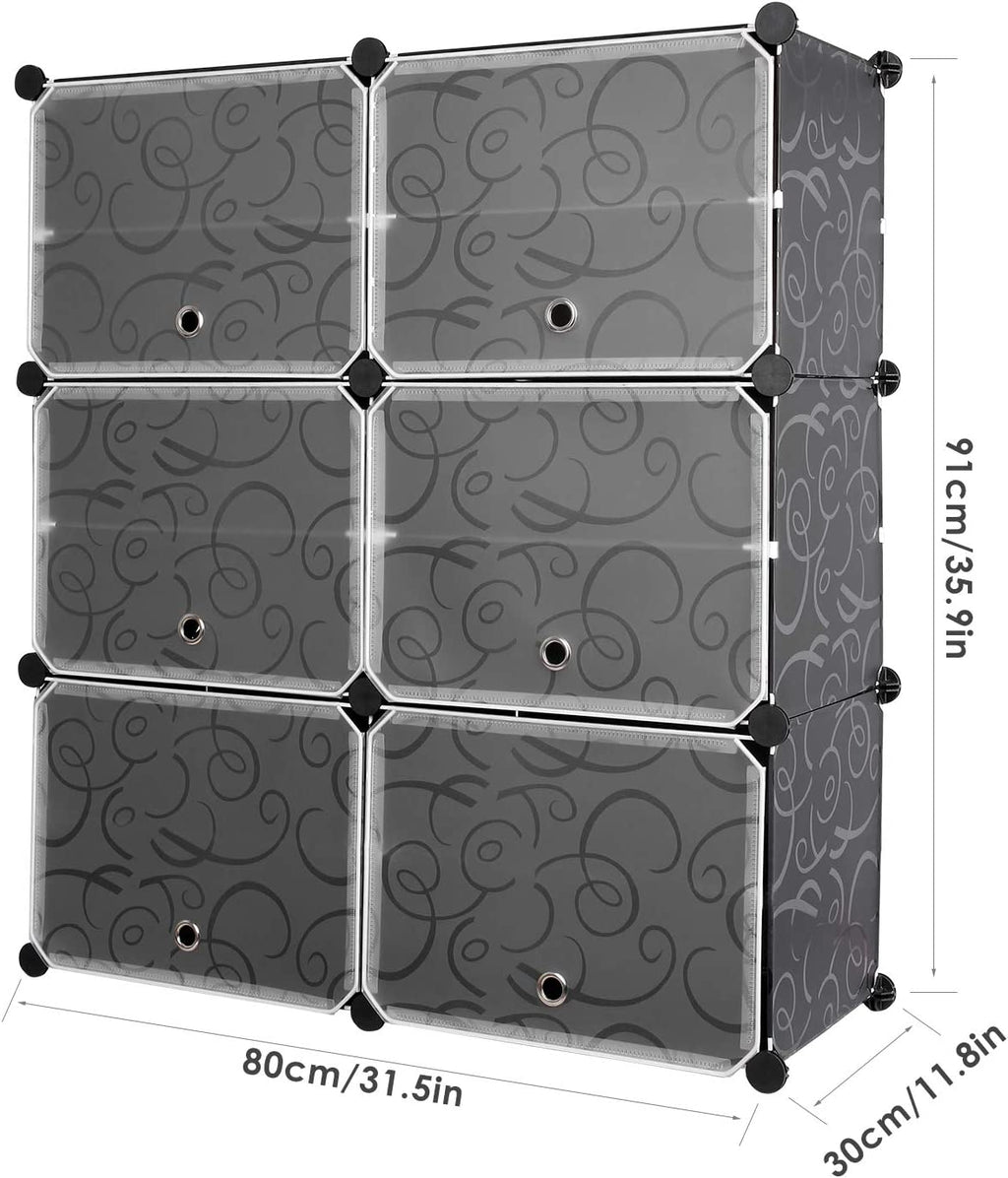 10 Cube Shoe Rack with Doors and Extra Hooks, Black and Clear K64099