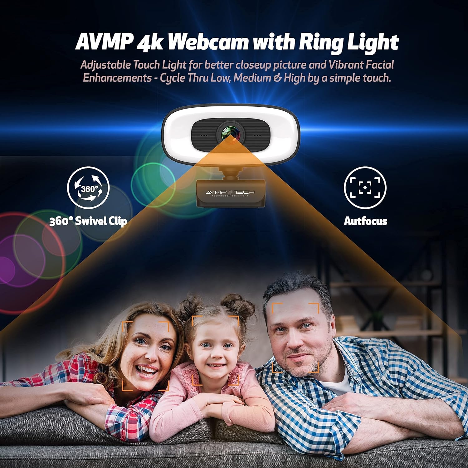 4K Webcam with Light Ultra HD 8MP Autofocus USB Web Cam with Microphone B768