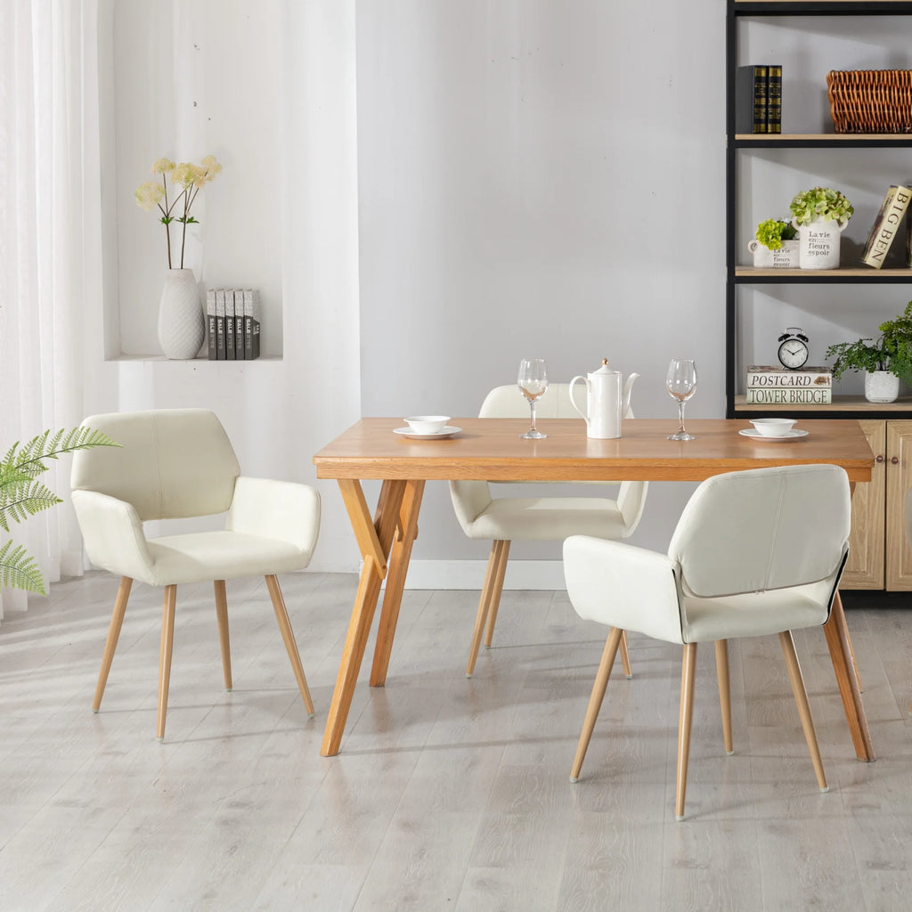 Beige Fabric Mid-Century Accent Chair with Metal Legs B4800
