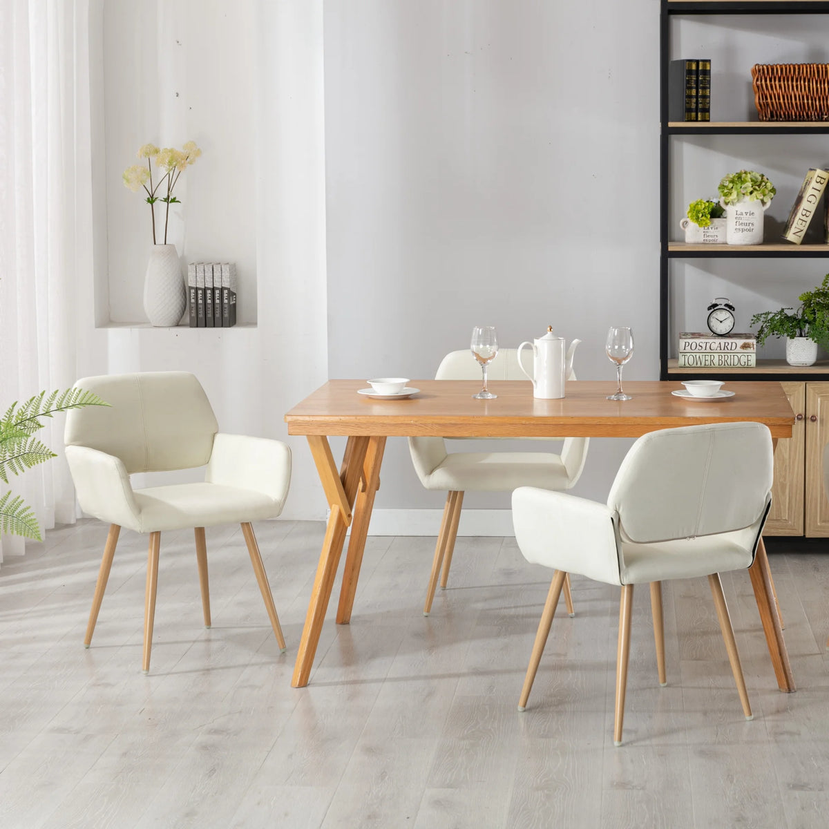 Beige Fabric Mid-Century Accent Chair with Metal Legs B4800