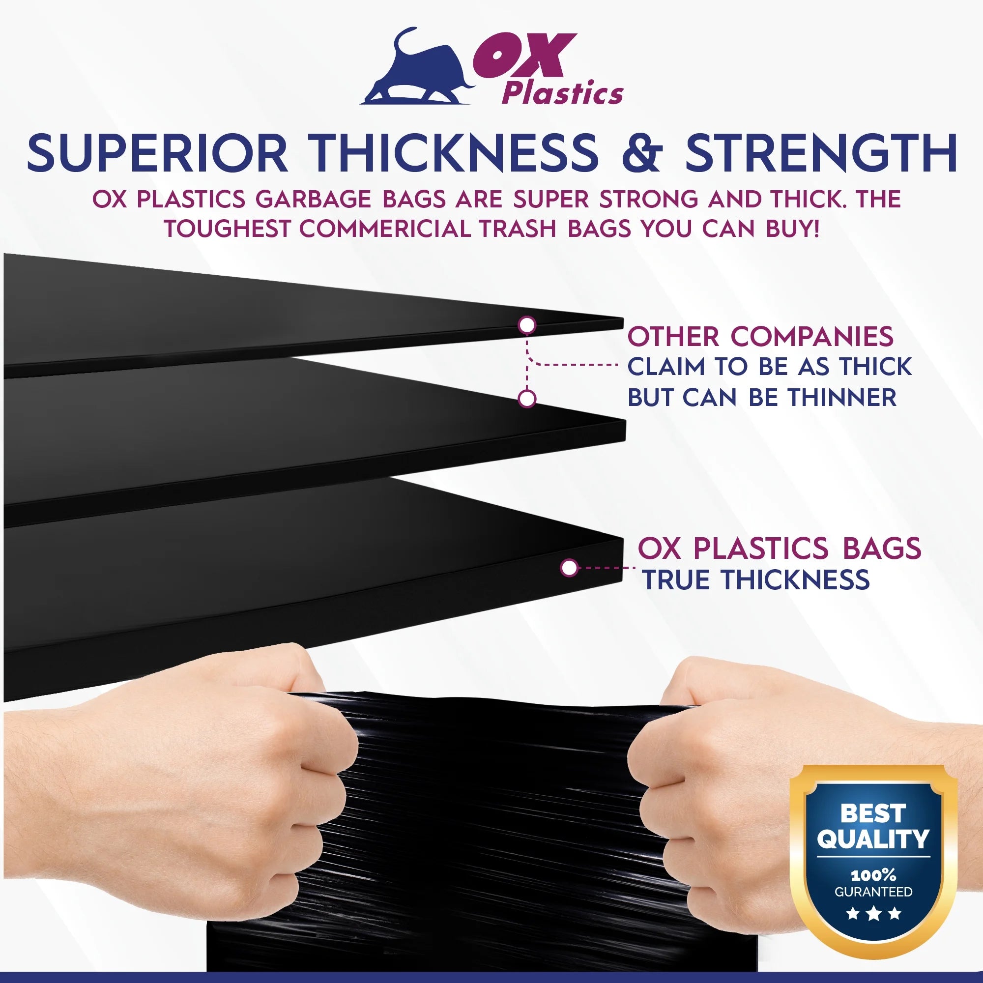 Black 55 Gallon 2 MIL Contractor Heavy Duty Trash Can Liner Bags, 100 Bags W809