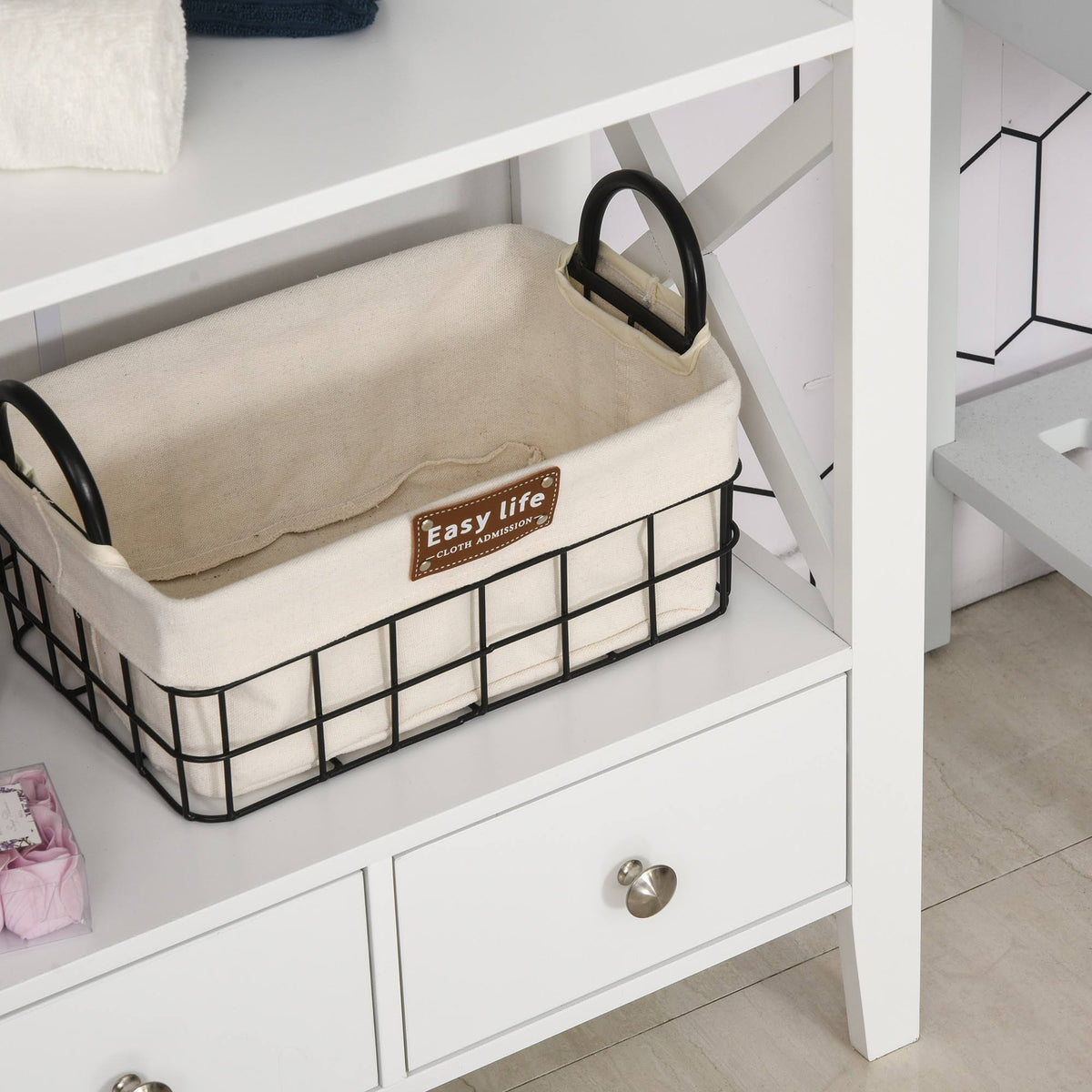 Freestanding Bathroom Storage Cabinet with Two Drawers and 3 Shelves U906373