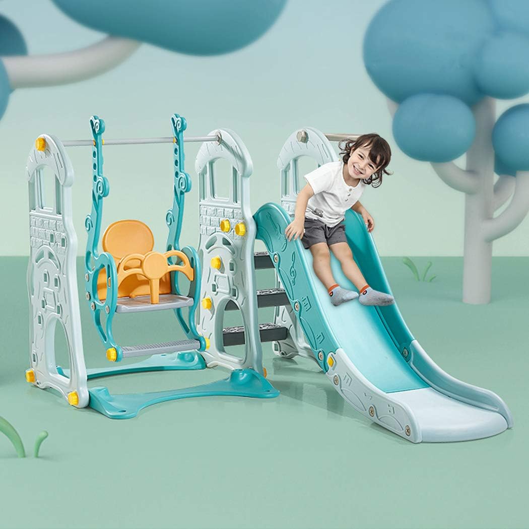 3 in 1 Toddler Slides and Swing Set with Basketball Hoop Kids Climber Playset Blue V2760