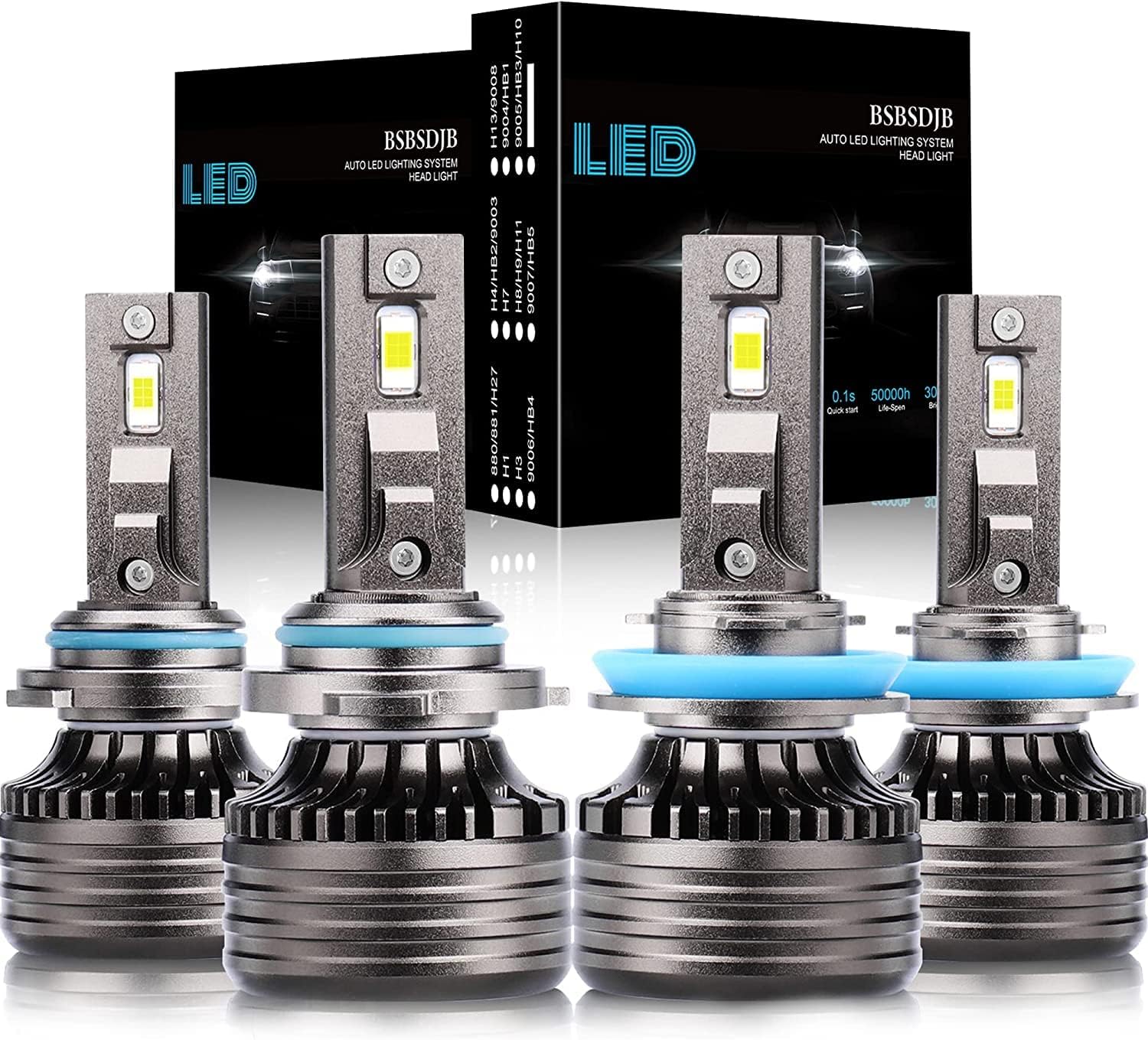 9005 High Beam + 9006 Low Beam LED Headlight Bulbs, 6000K Cool White, Pack of 4 S7245