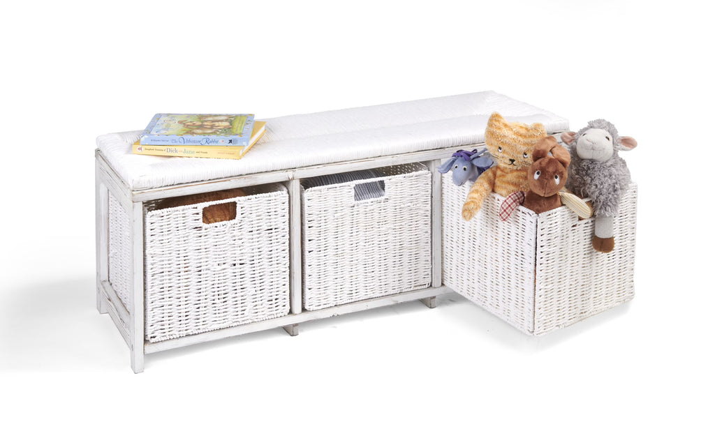 Brown Woven Top Storage Bench with Baskets M11962