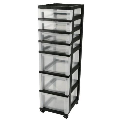 7 Drawer Rolling Cart with Organizer Top (Black) C2752