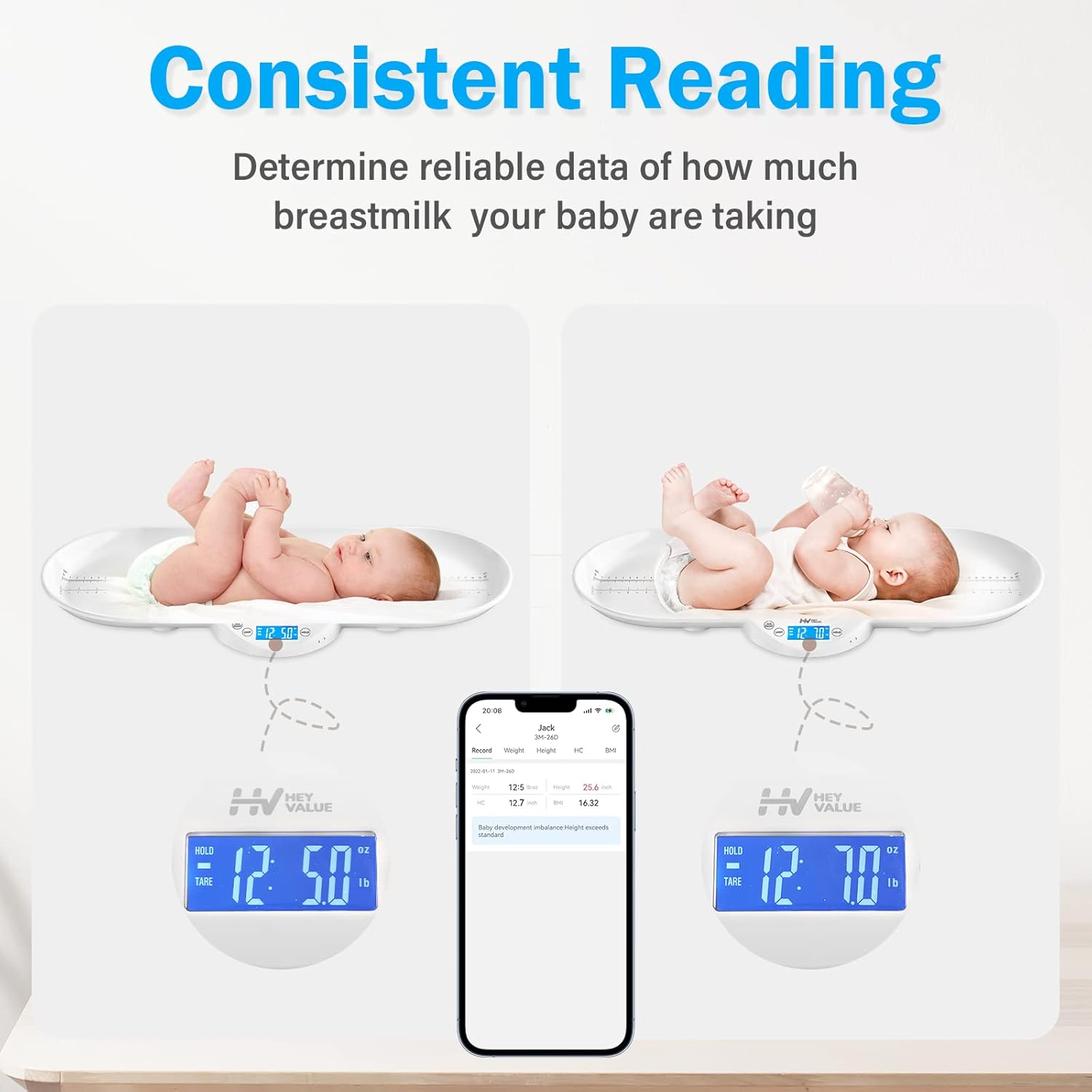 Pack of 2 Digital Baby Scale with Hold Function, LCD Display, ± 0.1oz D4459