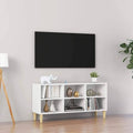 White TV Cabinet with Solid Wood Legs D5369