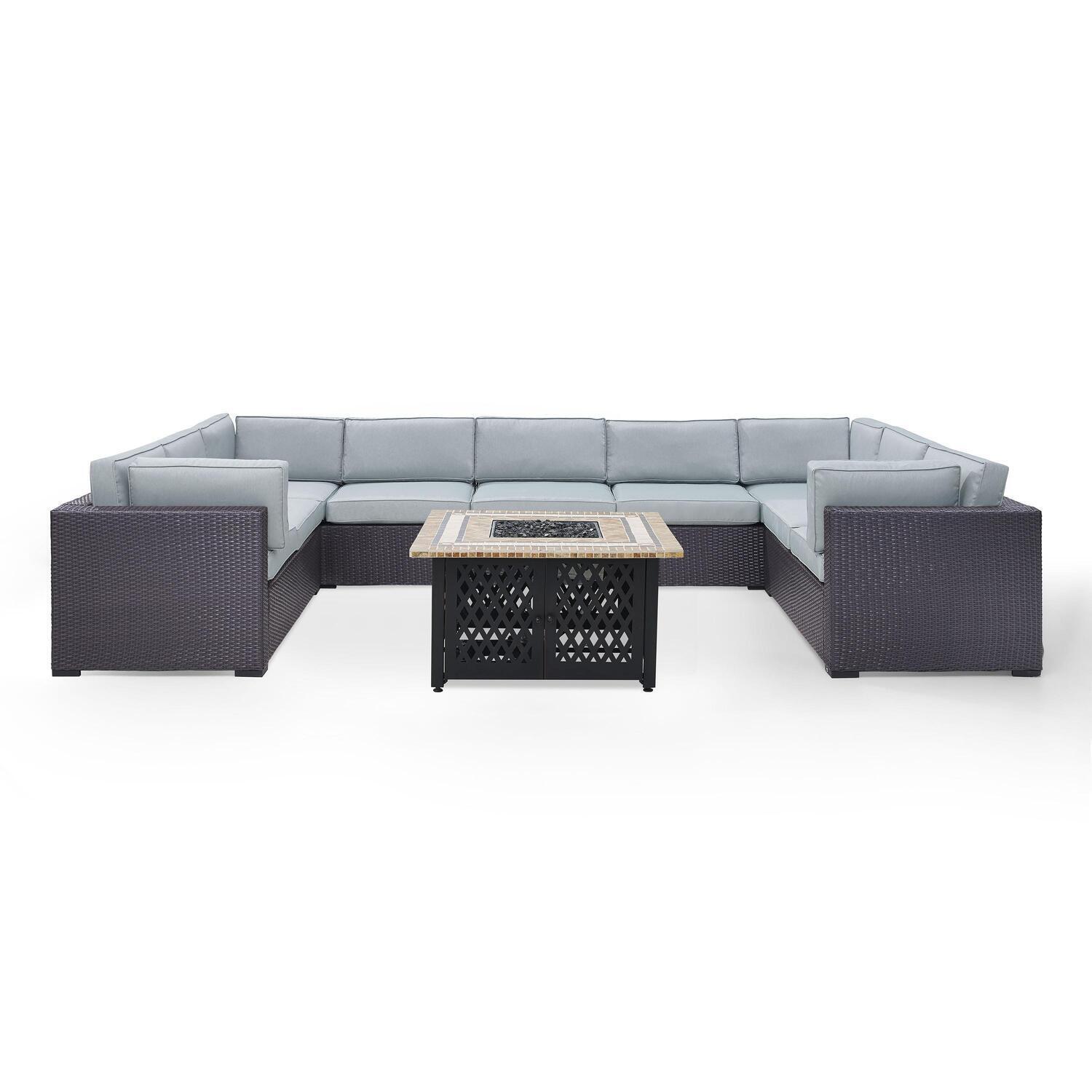 6Pc Outdoor Wicker Sectional Set with Fire Table White/Brown K830