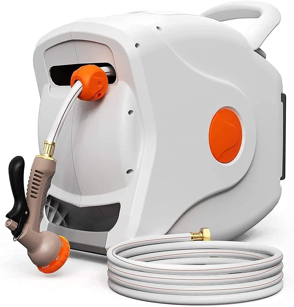 100 FT 1/2 Automatic Rewind Wall Mounted Hose Reel with 8 Patterns Hose Nozzles Y645