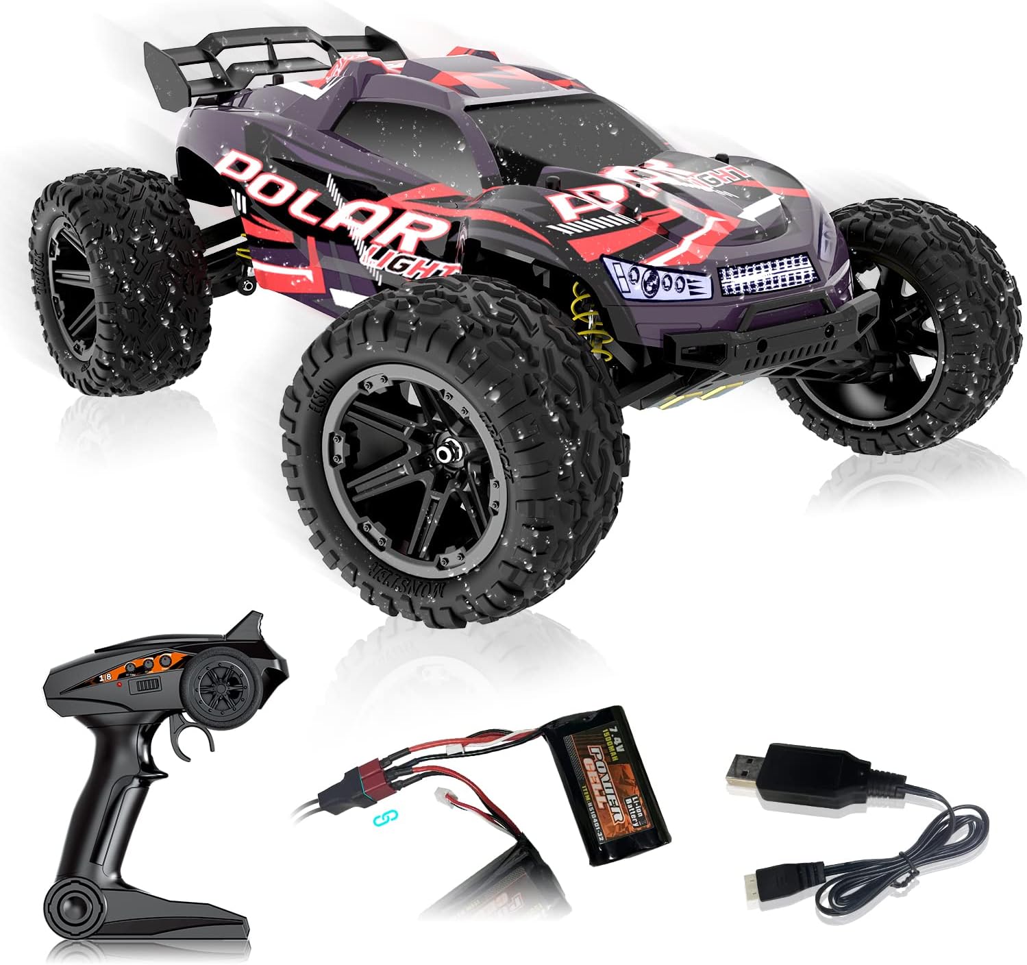 Remote Control Car 1:18 Scale 45Km/h 4WD RC Car with Two Rechargeable Batteries W739
