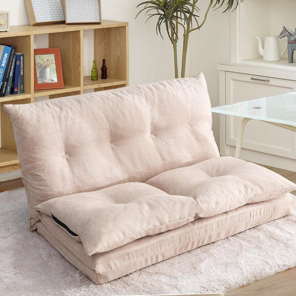 Beige Fabric Folding Chaise Lounge Sofa Floor Couch R578