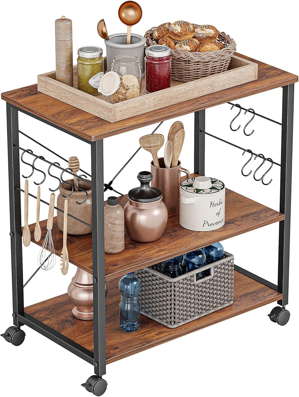 Black 3 Tier Metal Kitchen Cart with Wheels L128