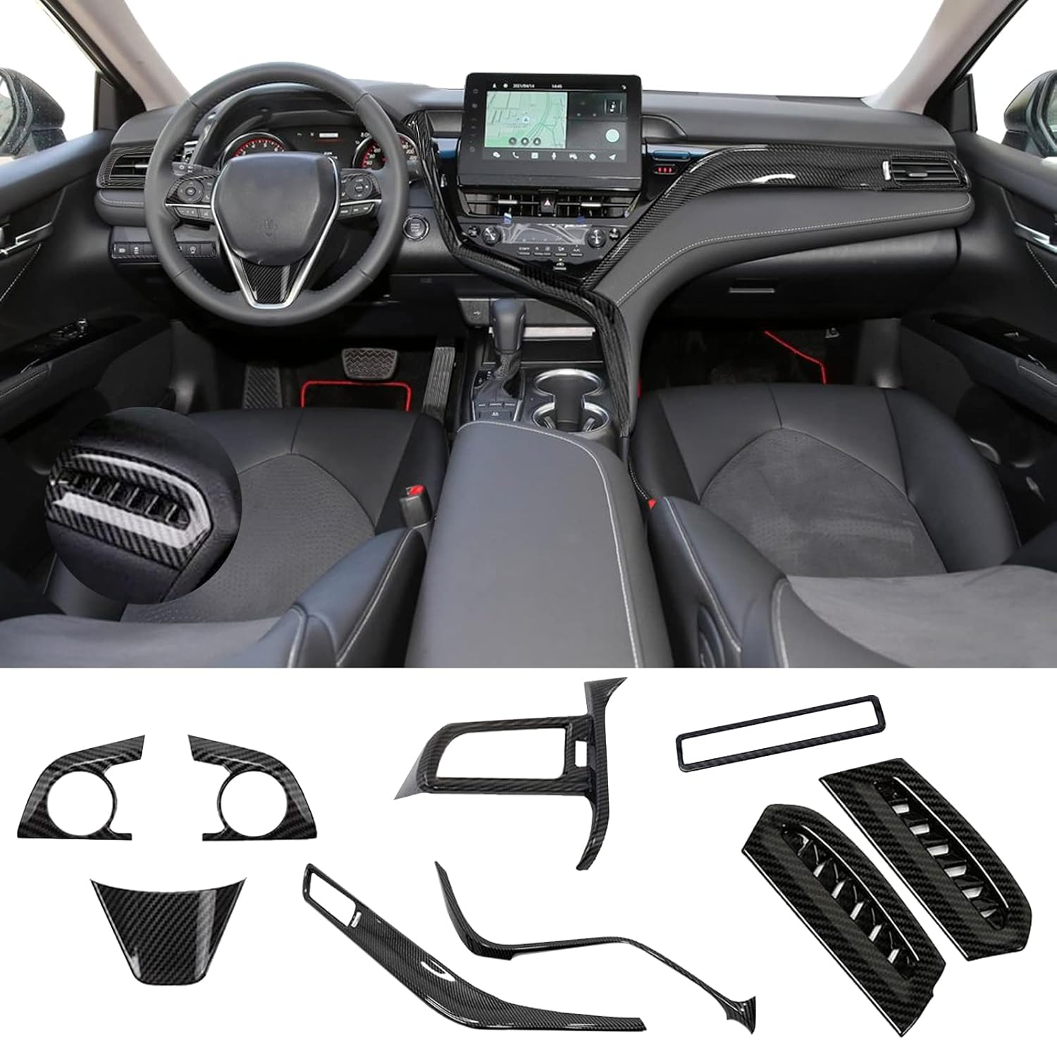 Blue 10Pcs Car Interiors Instrument Panel Center Console Moulding Trim Air Outlet Cover Wheel Accessories L925