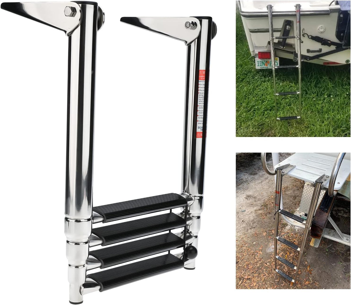 4 Step Folding 316 Stainless Steel Telescoping Boat Ladder with Retaining Strap, 900 Pound Capacity, Pack of 2 F89965