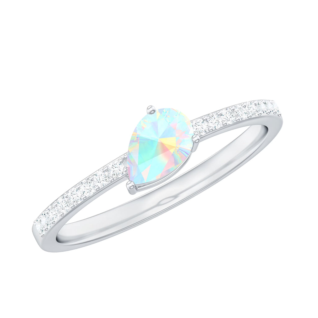 Solitaire Ethiopian Opal Ring with Diamond Side Stones, 925 Sterling Silver A36202