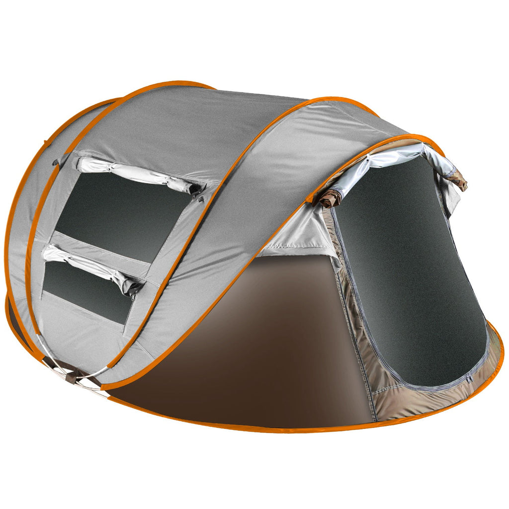Khaki Pop Up Camping Tent with 4 Mosquito Net Windows Carrying Bag R818501