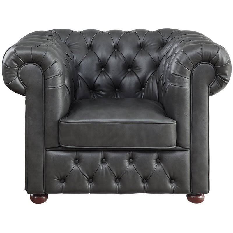 Faux Leather Tufted Chesterfield Arm Chair in Gray and Brown W871