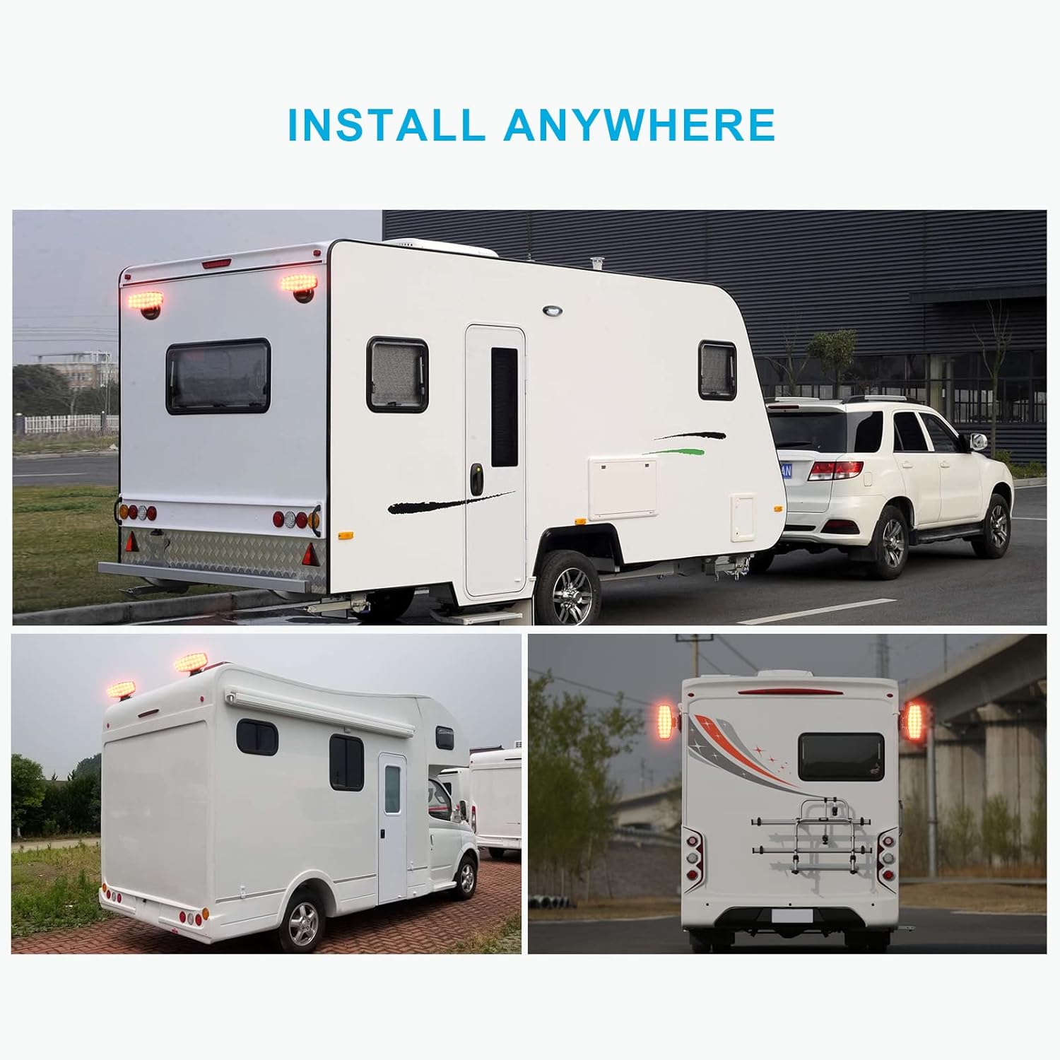 Wireless Trailer Lights with Adjustable Bracket, Battery Magnetic Tow Lights with Strobe D454958
