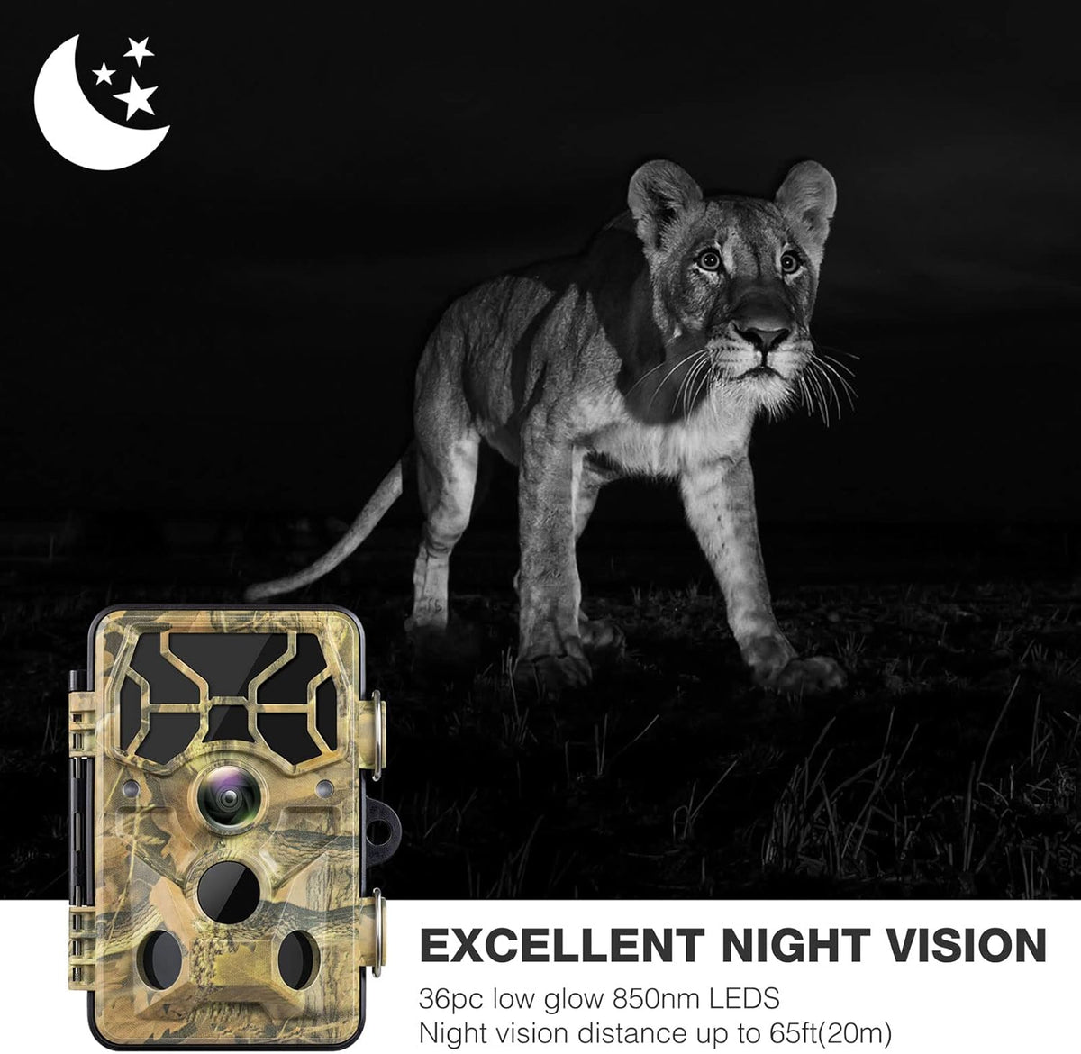 WiFi Trail Camera 24MP 1296P Game Camera with Night Vision Motion Detection IP66 Waterproof Wildlife Cam M430