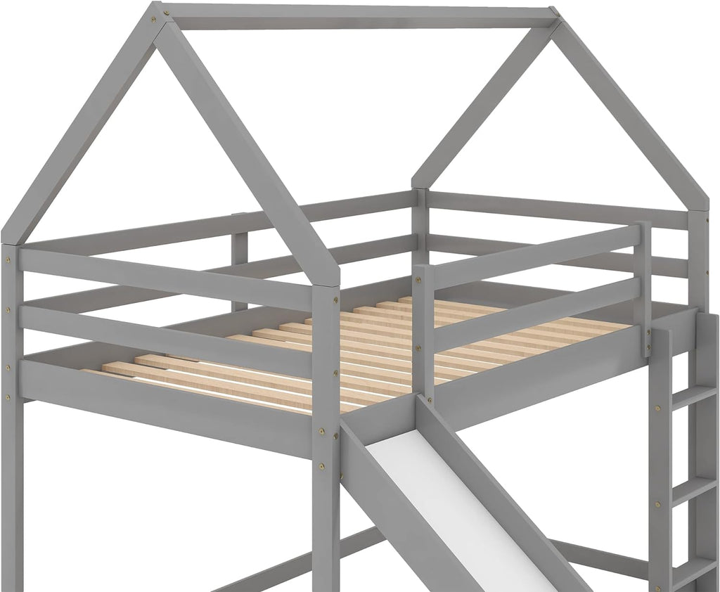 Grey Wood Bunk Bed with Slide and Ladder C9985
