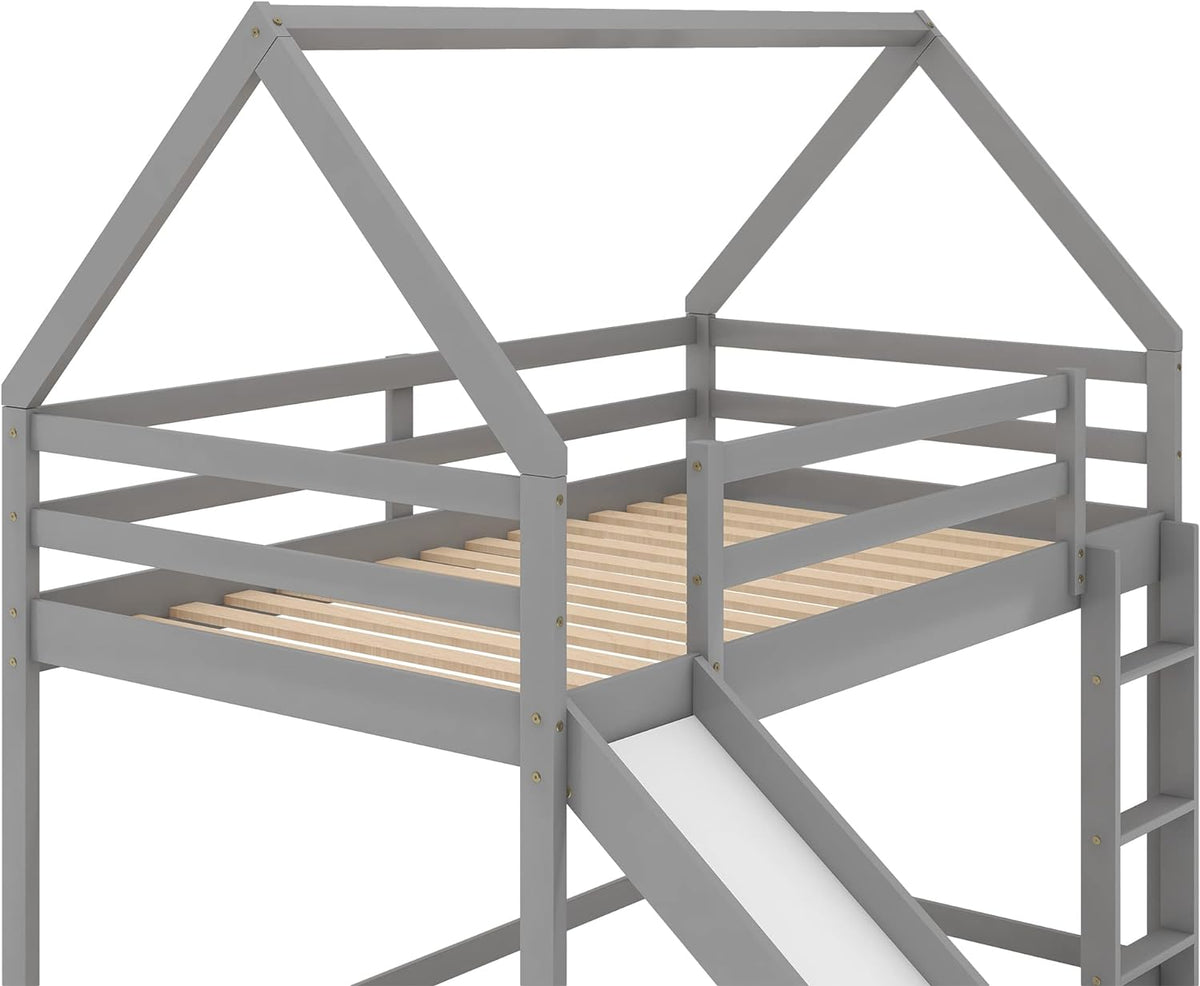 Grey Wood Bunk Bed with Slide and Ladder C9985