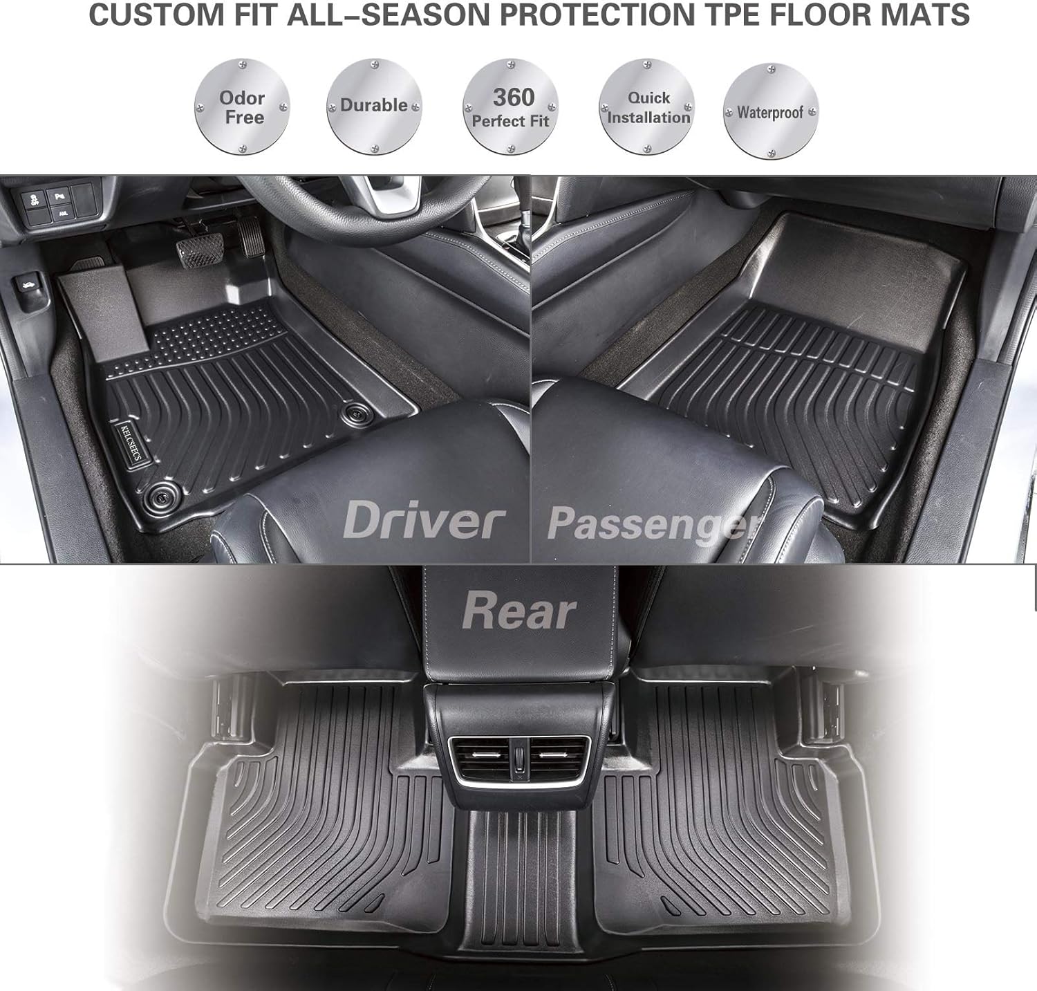 Black TPE Waterproof Car Mats Full Set Q84331