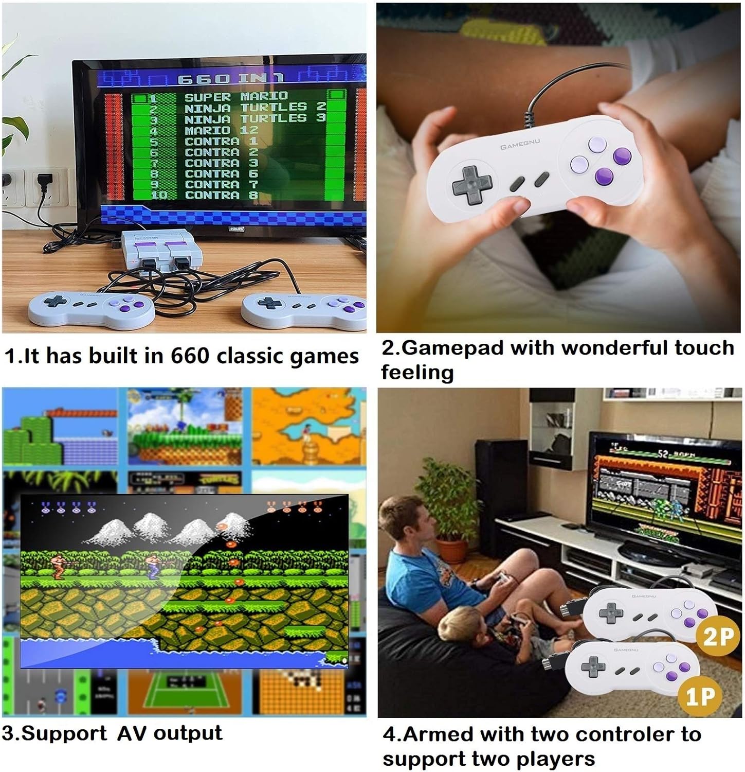 Retro Game Console with Built-in 660 Video Games and 2 Controllers, AV Output, Pack of 2 J22321