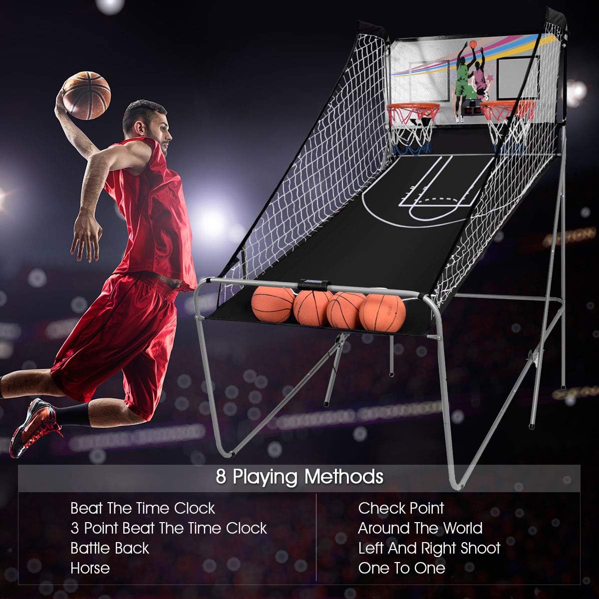 Foldable Basketball Arcade Game with LED Scoring System M458418