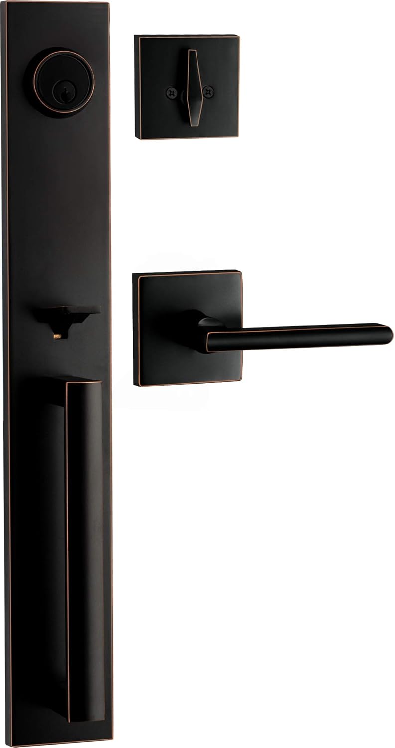 Slim Square Single Cylinder Deadbolt and Lever Entry Handle Set P35813