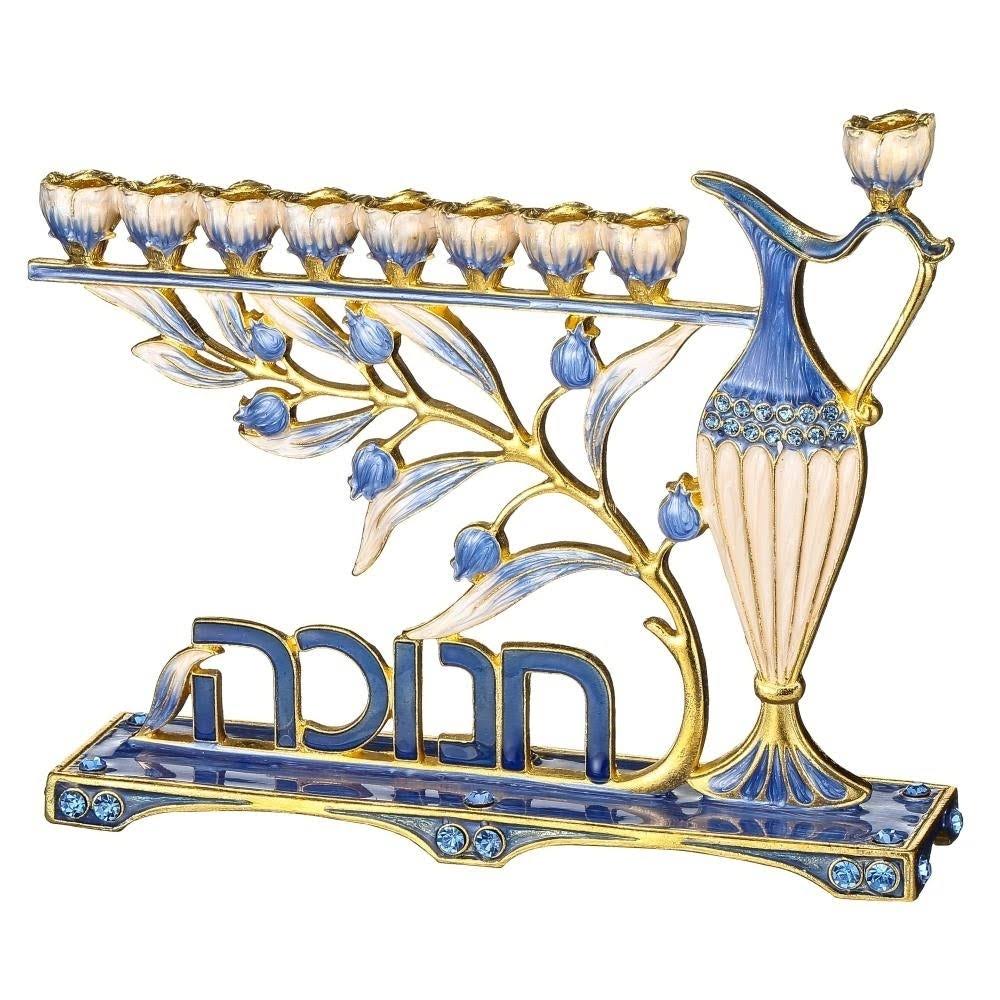 Blue Enamel Menorah Candelabra J2321