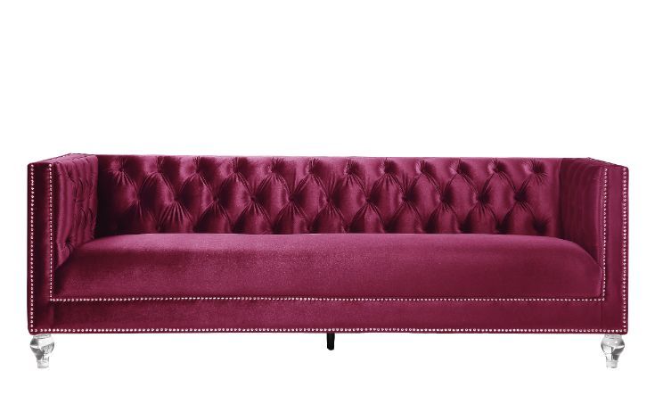 Burgundy Velvet Button Tufted Accent Sofa & Love Seat L430299