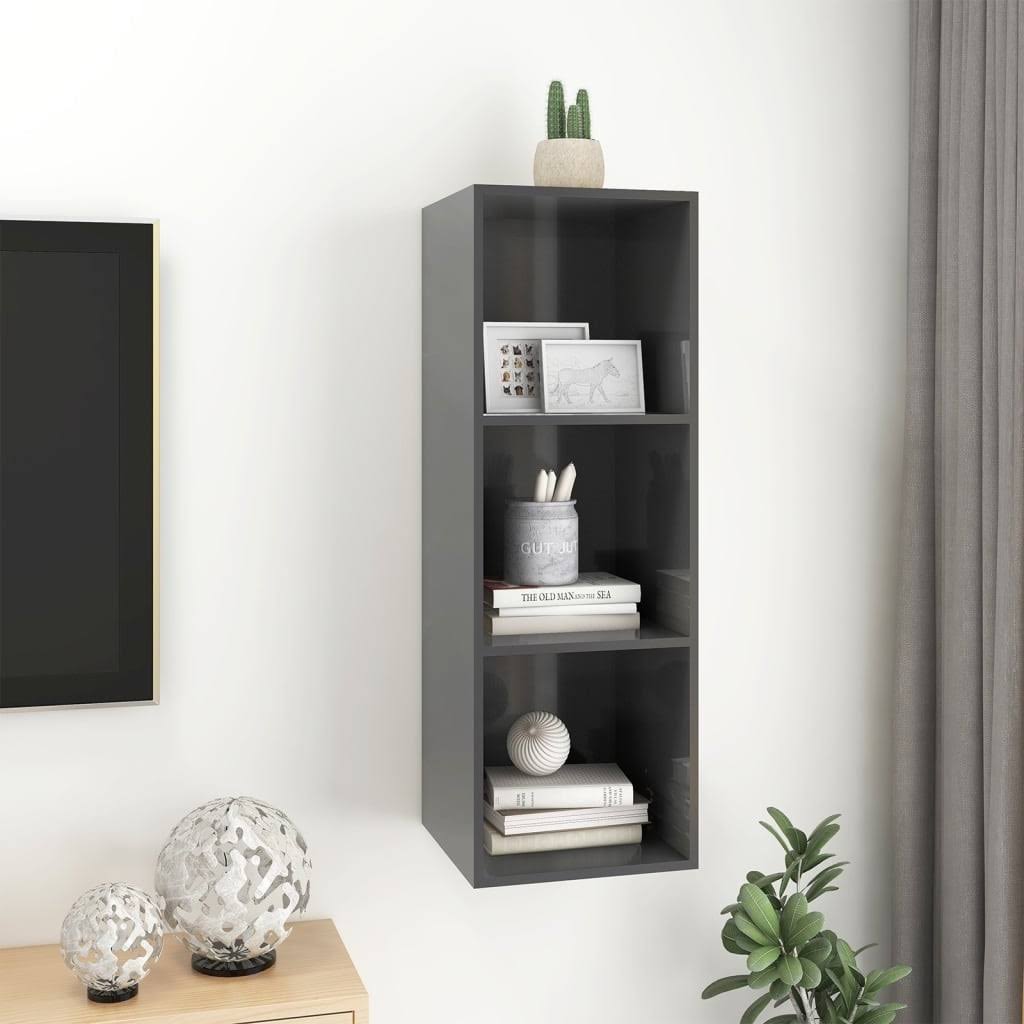 High Gloss Gray Wall-Mounted TV Cabinet Chipboard M462382