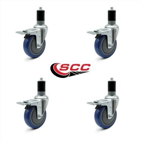 4 inch Blue Polyurethane Expanding Stem Caster Set with Total Lock Brake P778