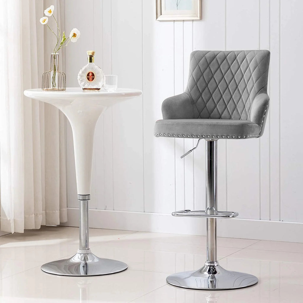 Gray Adjustable Swivel Velvet Bar Stool with Back Y4776