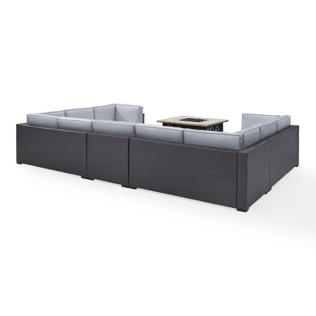 6Pc Outdoor Wicker Sectional Set with Fire Table White/Brown K830