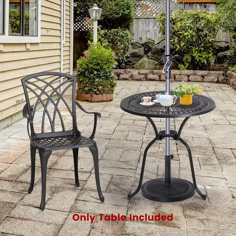 Black Cast Aluminum Round Patio Bistro Table with Umbrella Hole U692530