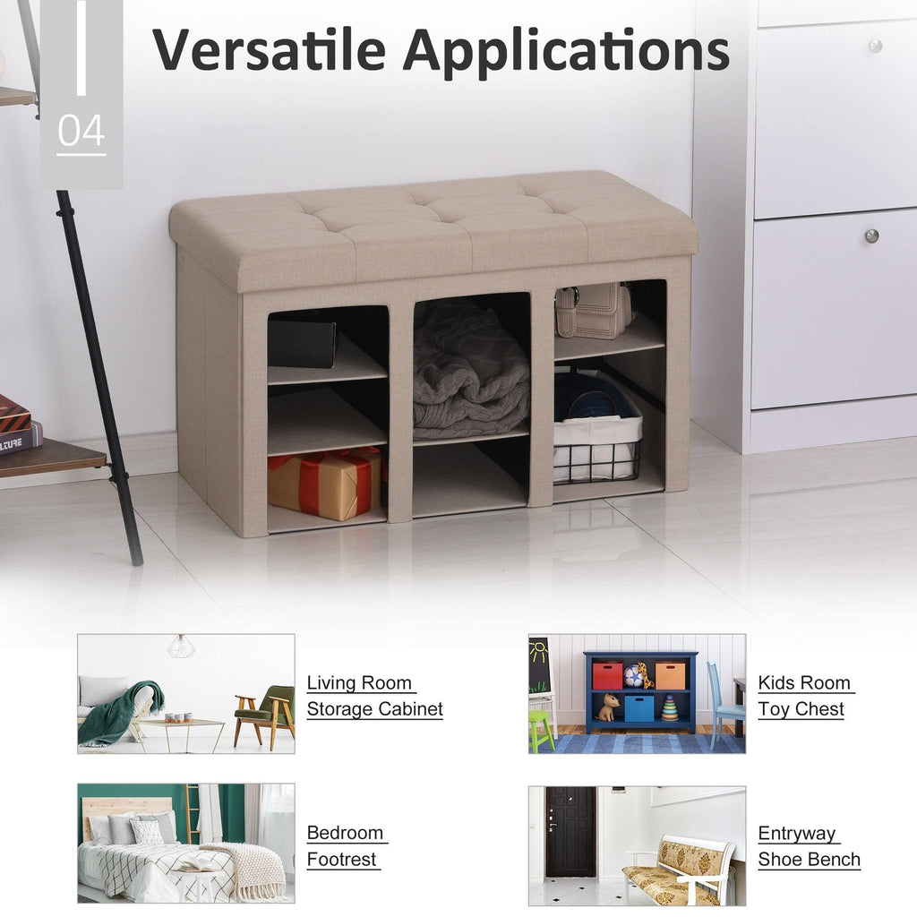 Grey Folding Storage Ottoman Bench with 9 Cubes P983714