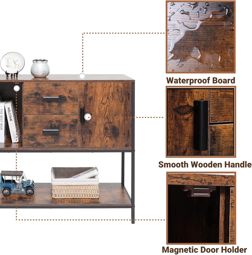 Rustic Brown Storage Cabinet with 2 Drawers & Doors E308263