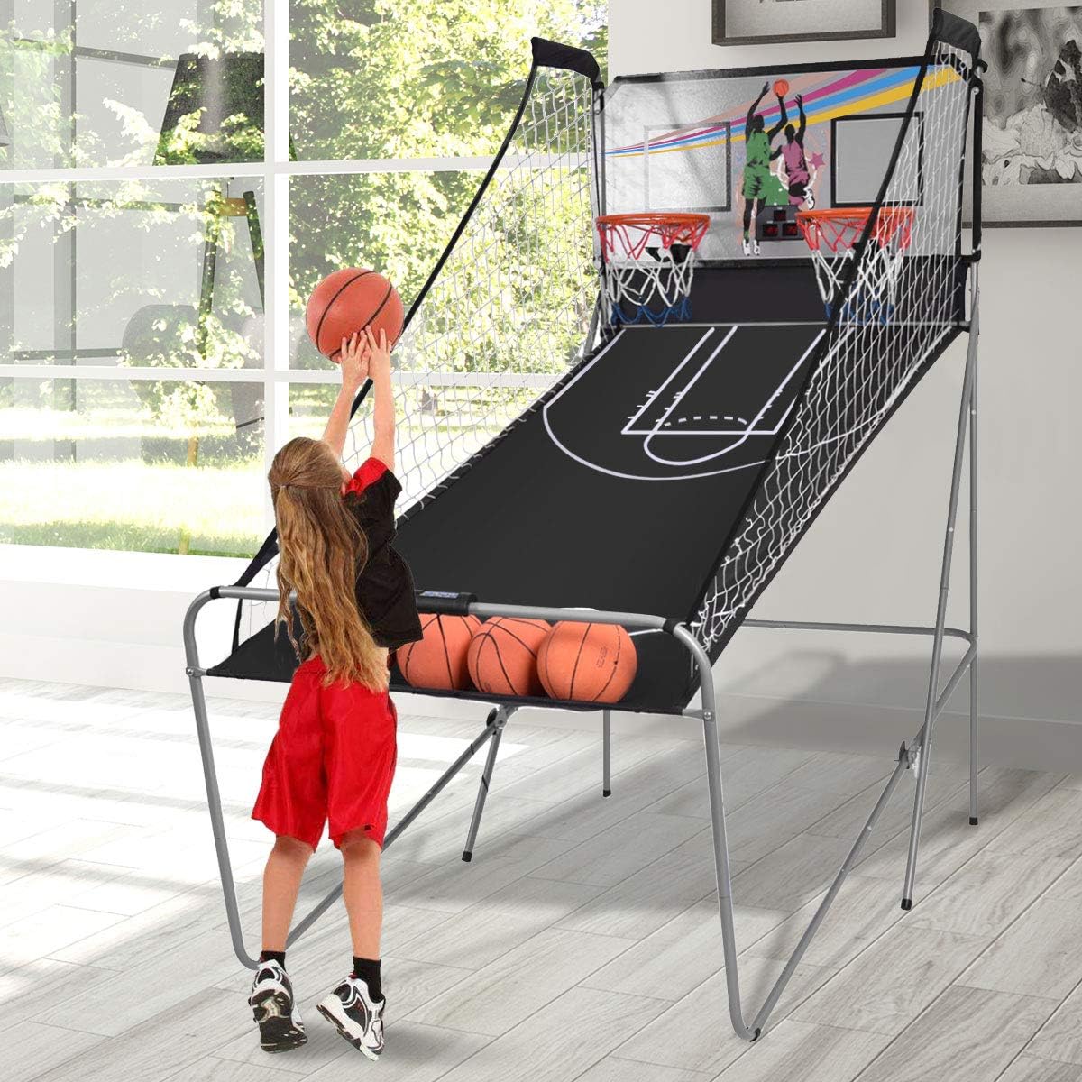 Foldable Basketball Arcade Game with LED Scoring System M458418