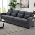 Linen Fabric Sofa with Armrest Pockets and 4 Pillows Q754355